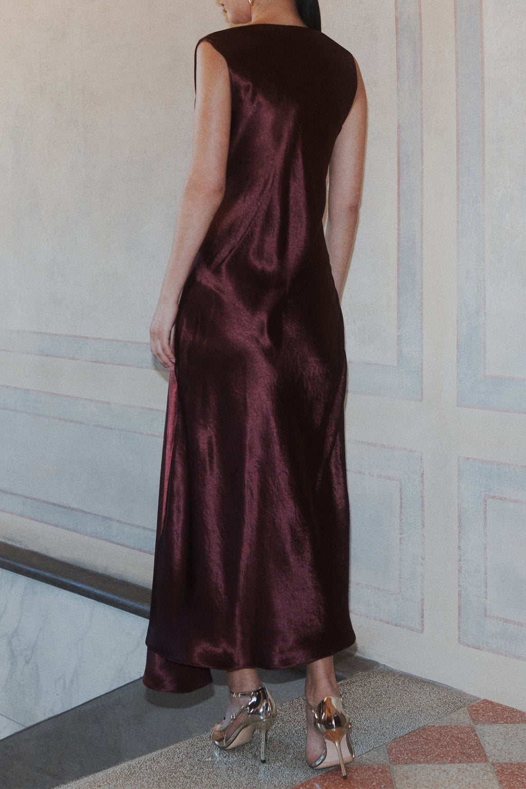 Marella MLLLIBERO Bordeaux Satin Dress, side view