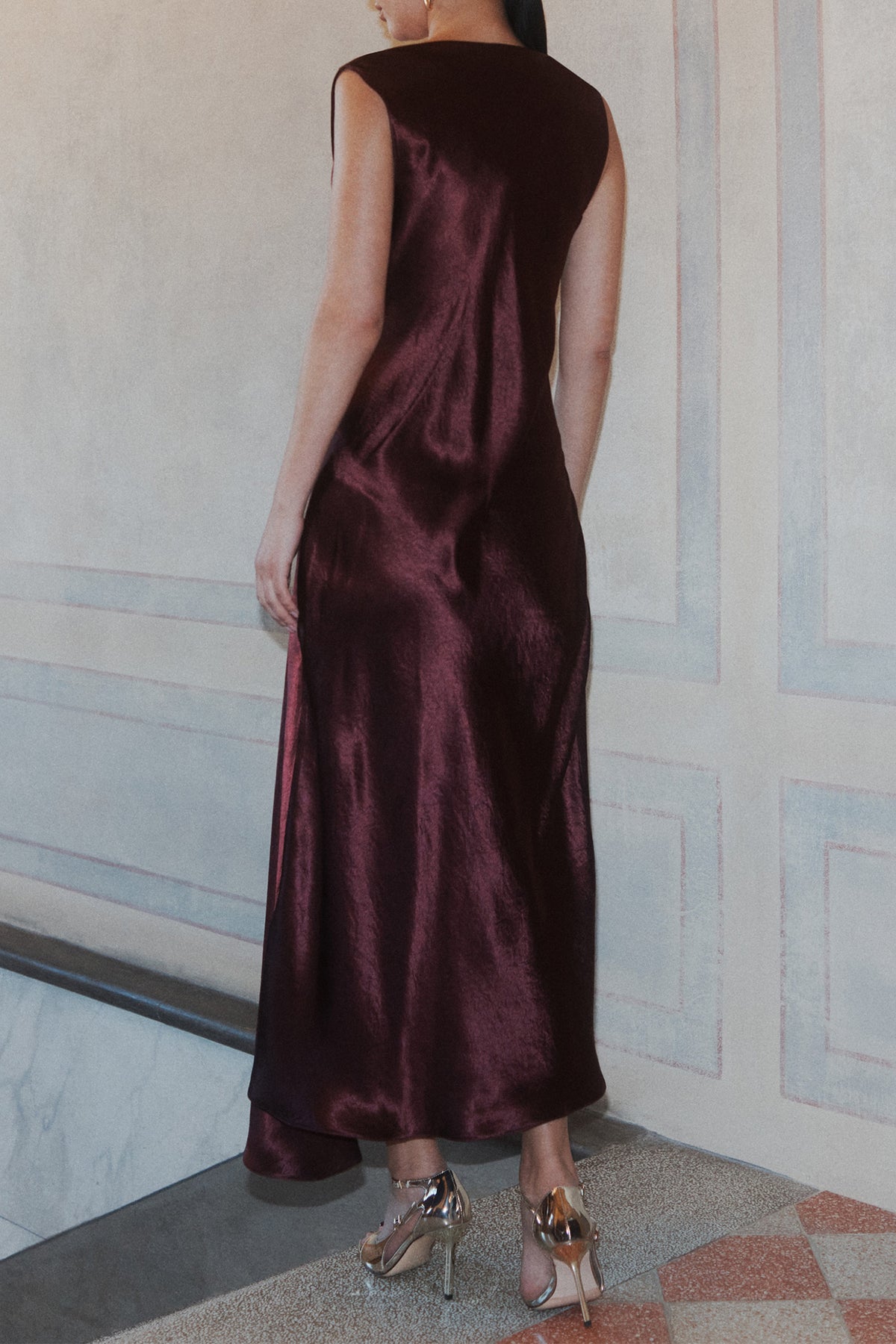 Marella MLLLIBERO Bordeaux Satin Dress, side view