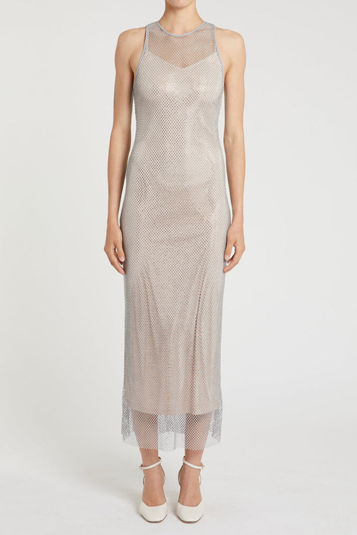 Marella Mlllimone Grey Jersey Rhinestone Mesh Dress 2613621061200