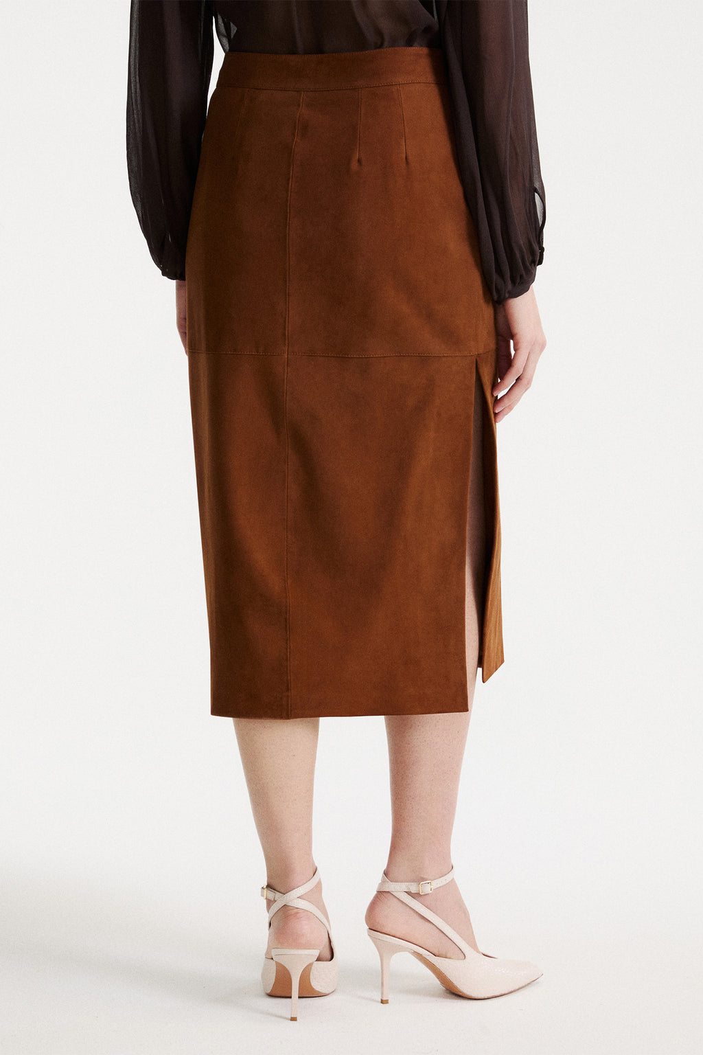 Marella MLLMARMO Cognac Brown Real Suede Skirt, alternate view