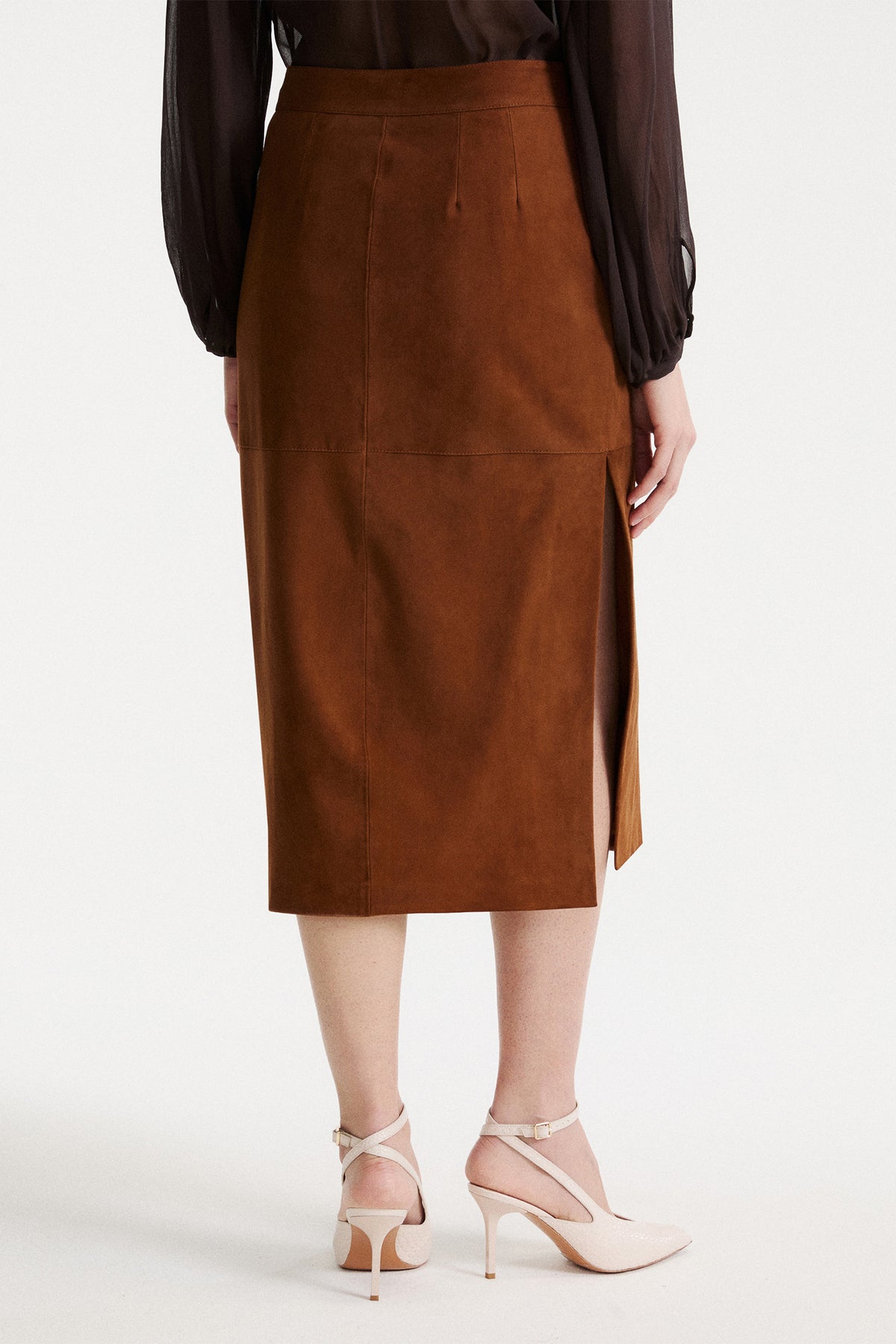 Marella MLLMARMO Cognac Brown Real Suede Skirt, alternate view