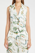 Marella Mllmelodia Optical White Print Linen Waistcoat Top 2613151032200