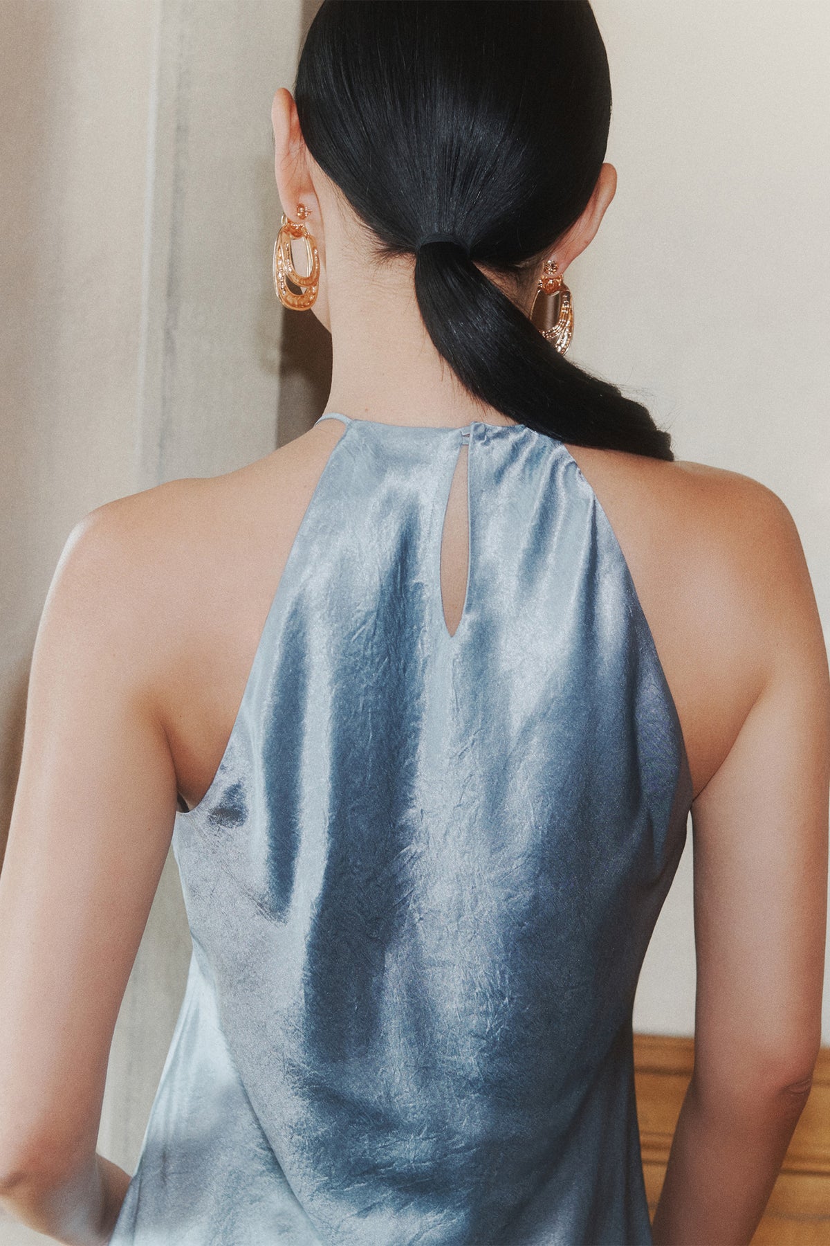Marella MLLORIGINE Dust Blue Washed Pure Acetate Satin Dress, alternate view