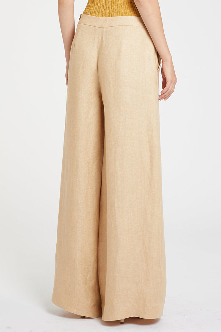 Marella Mllottelia Buck Beige Wide Leg Long Linen Trousers 2613131062200