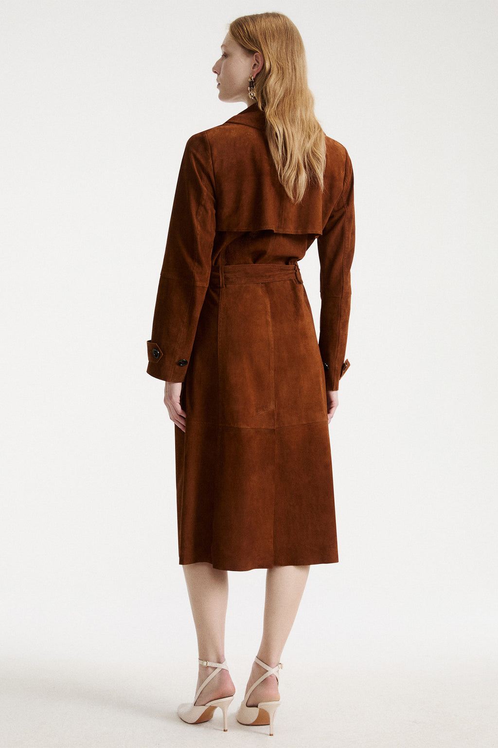 Marella MLLSALETTA Cognac Brown Real Suede Trench Coat, alternate view