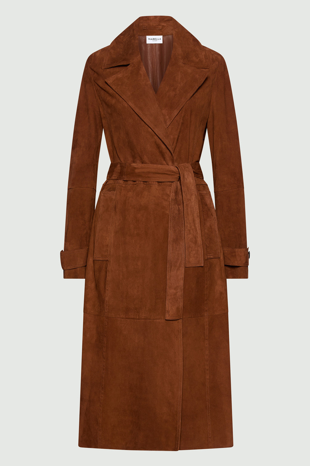 Marella MLLSALETTA Cognac Brown Real Suede Trench Coat, packshot