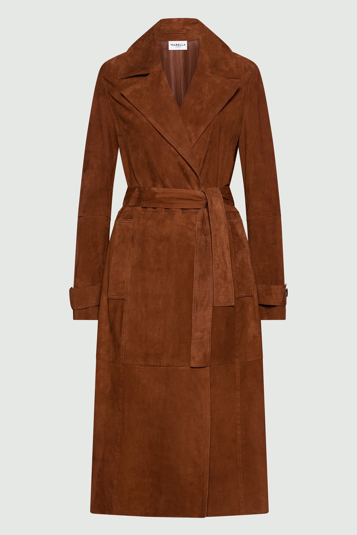 Marella MLLSALETTA Cognac Brown Real Suede Trench Coat, packshot