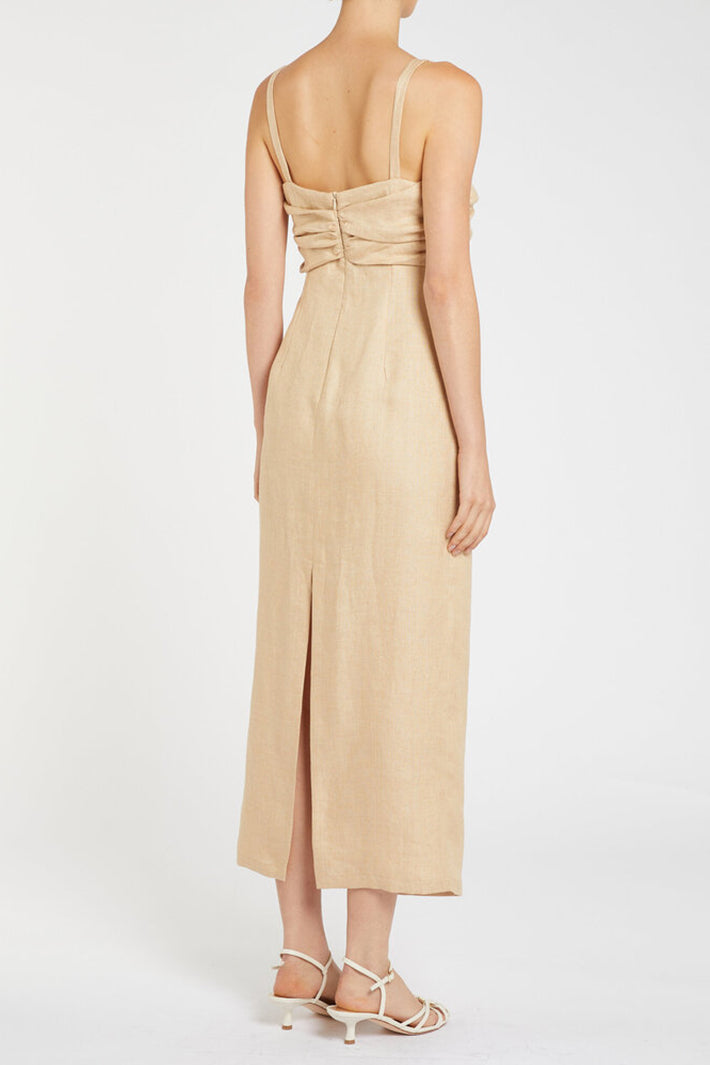Marella Mllvicario Buck Beige Tie Front Linen Dress 2613221062200