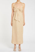 Marella Mllvicario Buck Beige Tie Front Linen Dress 2613221062200