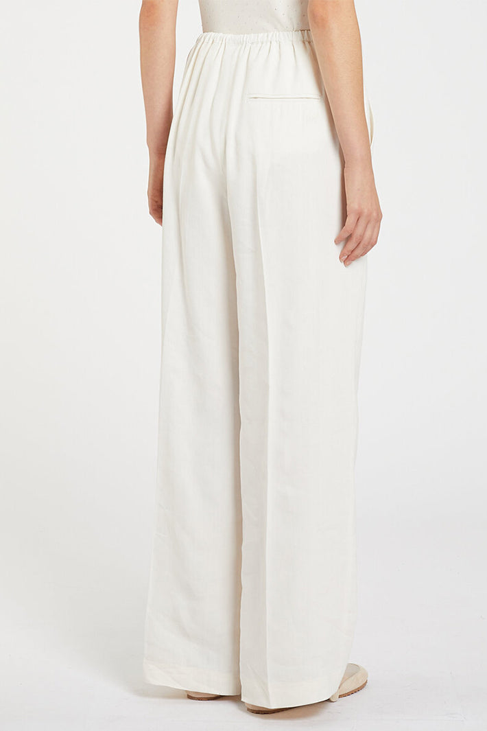 Marella Mlmalloro Wool White Stretch Linen Blend Long Trousers 2613131115200