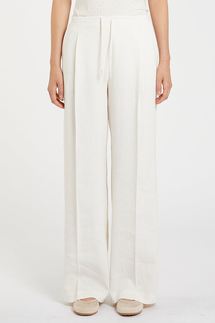 Marella Mlmalloro Wool White Stretch Linen Blend Long Trousers 2613131115200