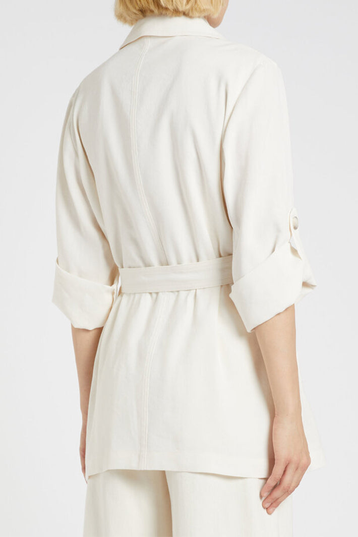 Marella Mlmlampada Wool White Stretch Linen Blend Overcoat 2613121025200