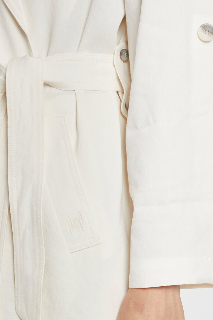Marella Mlmlampada Wool White Stretch Linen Blend Overcoat 2613121025200