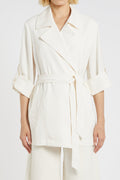 Marella Mlmlampada Wool White Stretch Linen Blend Overcoat 2613121025200
