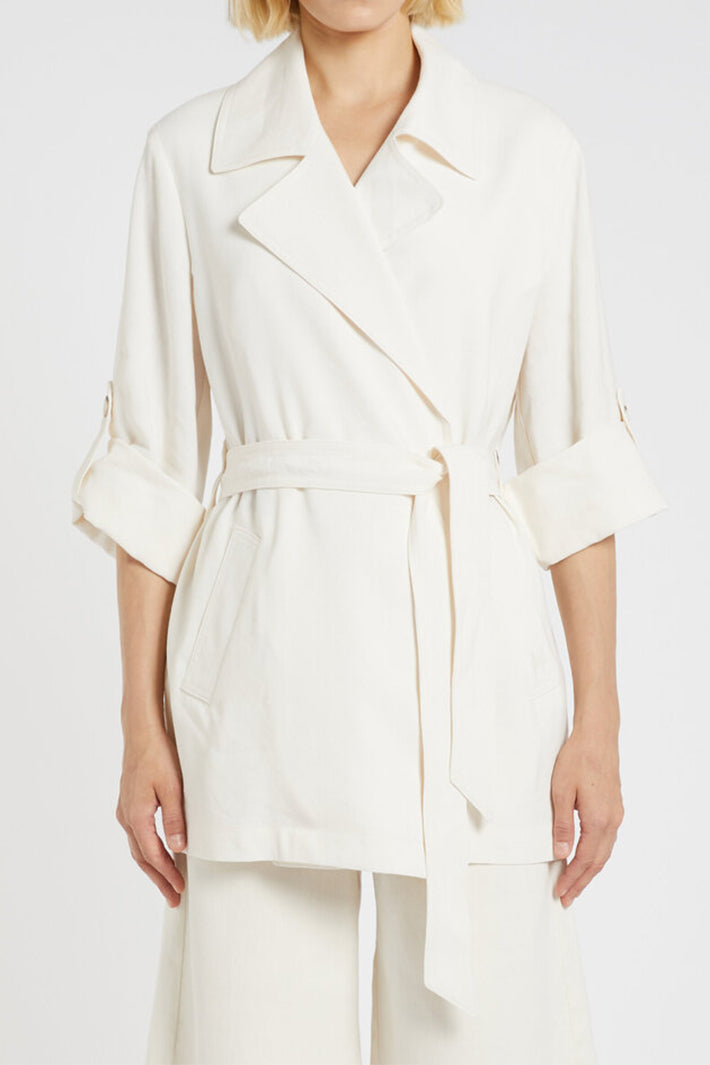 Marella Mlmlampada Wool White Stretch Linen Blend Overcoat 2613121025200