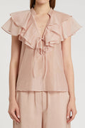 Marella Sport Mlsfarao Powder Pink Ruched Shoulder Silk Blend Blouse 2613161074200