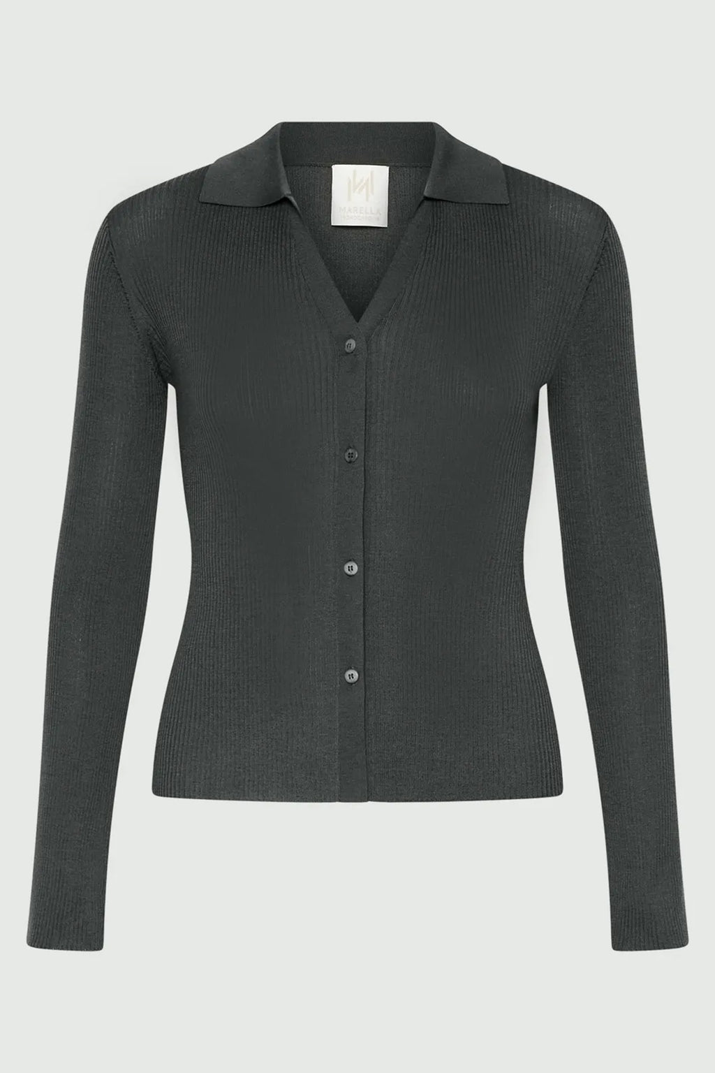 Dark green cardigan on a light gray background