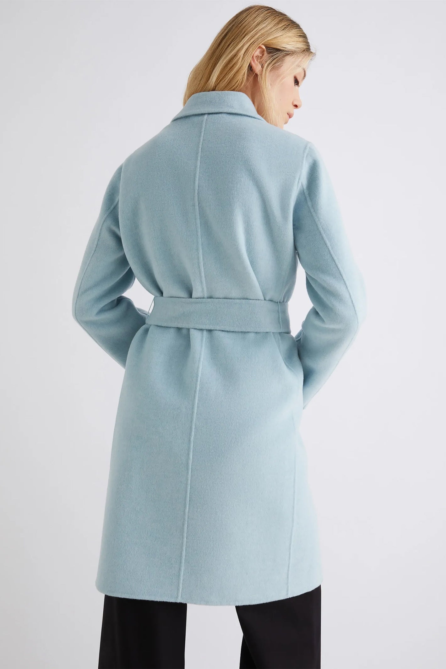 Marella Polka 2523016091200 Light Blue Double-Faced Wool-Blend Coat