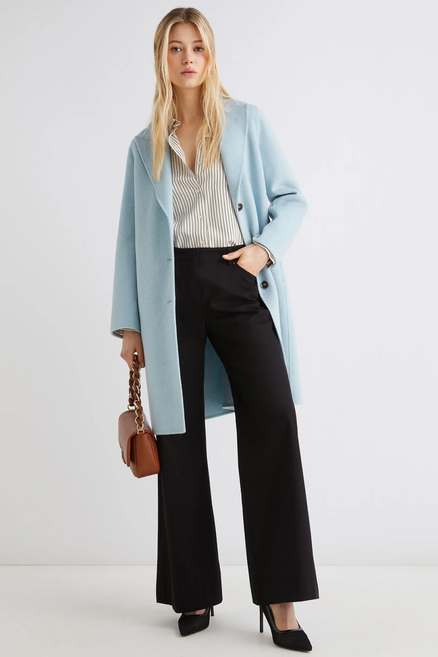 Marella Polka 2523016091200 Light Blue Double-Faced Wool-Blend Coat