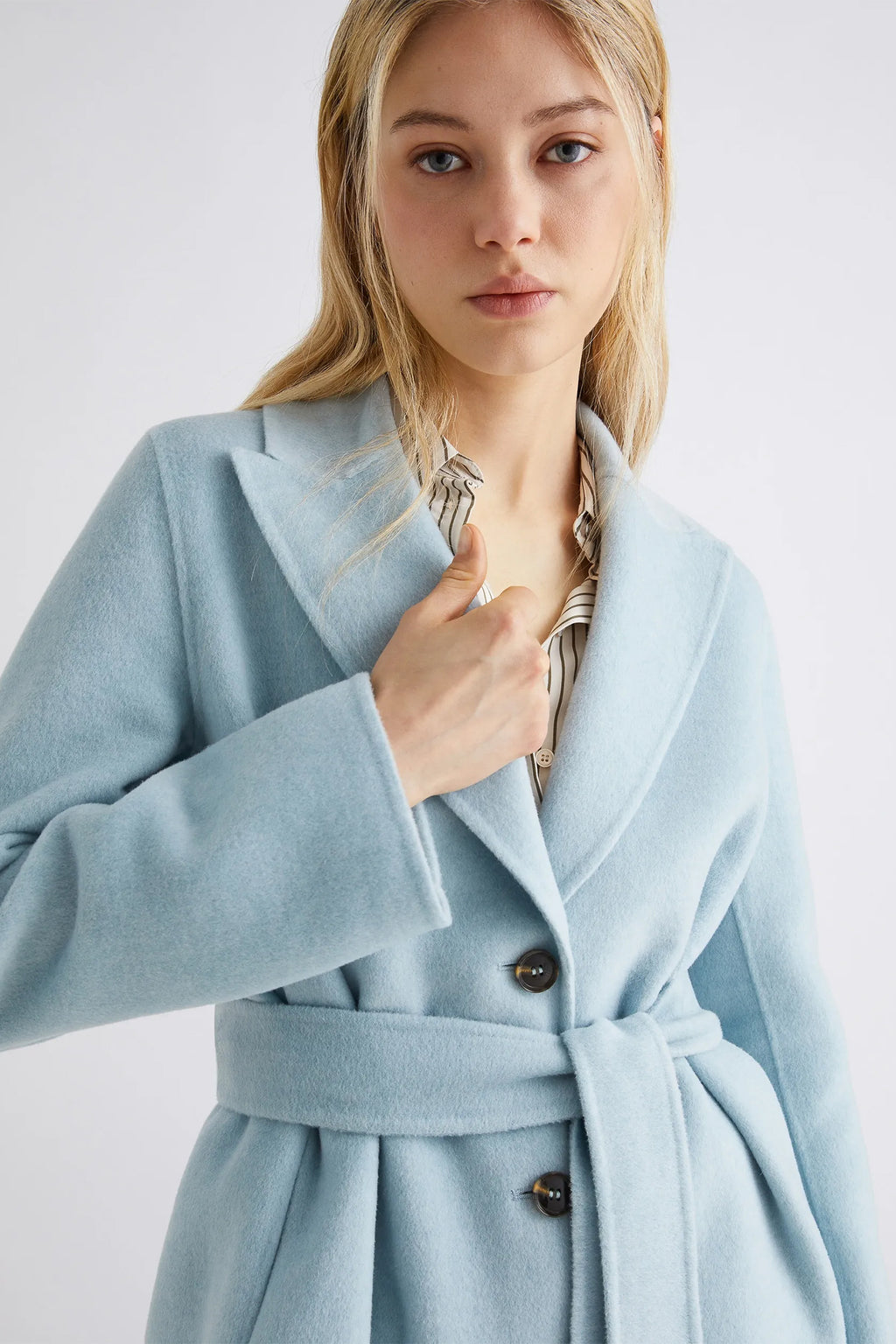 Marella Polka 2523016091200 Light Blue Double-Faced Wool-Blend Coat