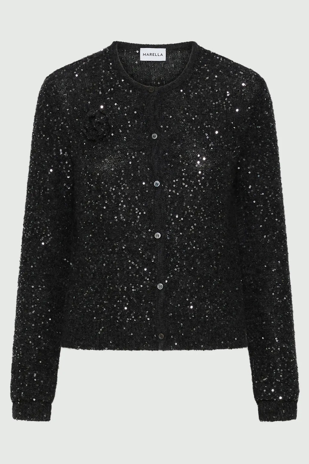 Marella Saba1 2523346152200 Grey Melange Sequin Detail Knit Cardigan