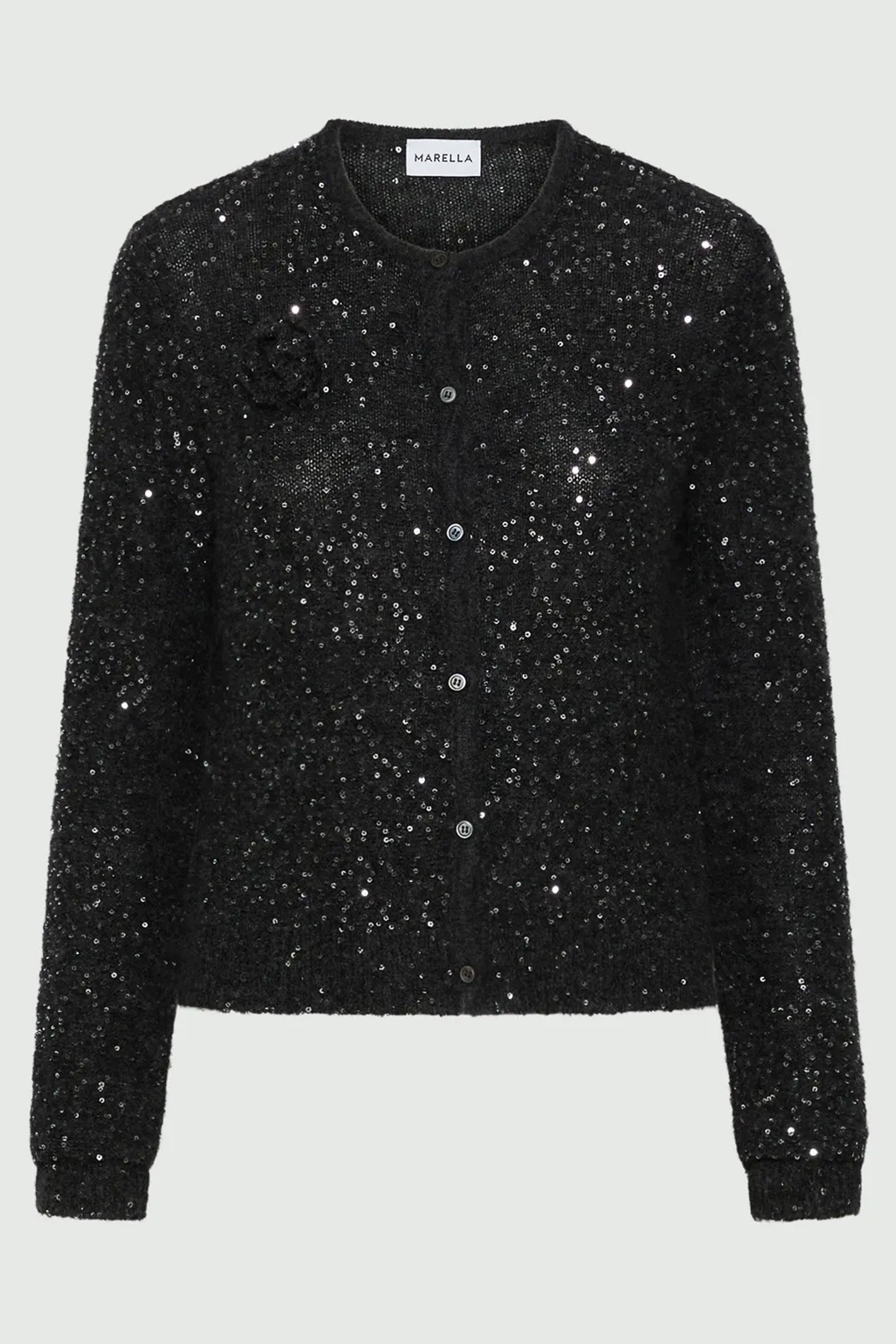Marella Saba1 2523346152200 Grey Melange Sequin Detail Knit Cardigan