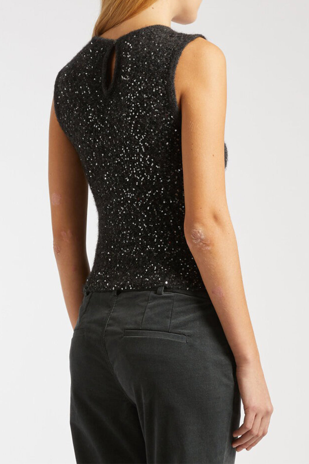 Marella Saba2 2523366382200 Melange Grey Sleeveless Sequin Jumper