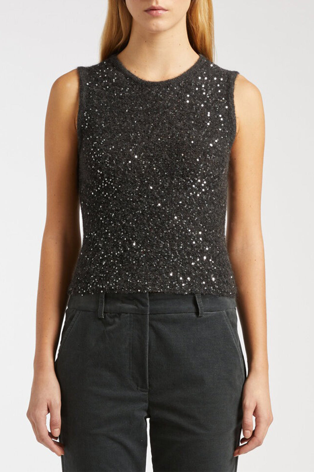 Marella Saba2 2523366382200 Melange Grey Sleeveless Sequin Jumper