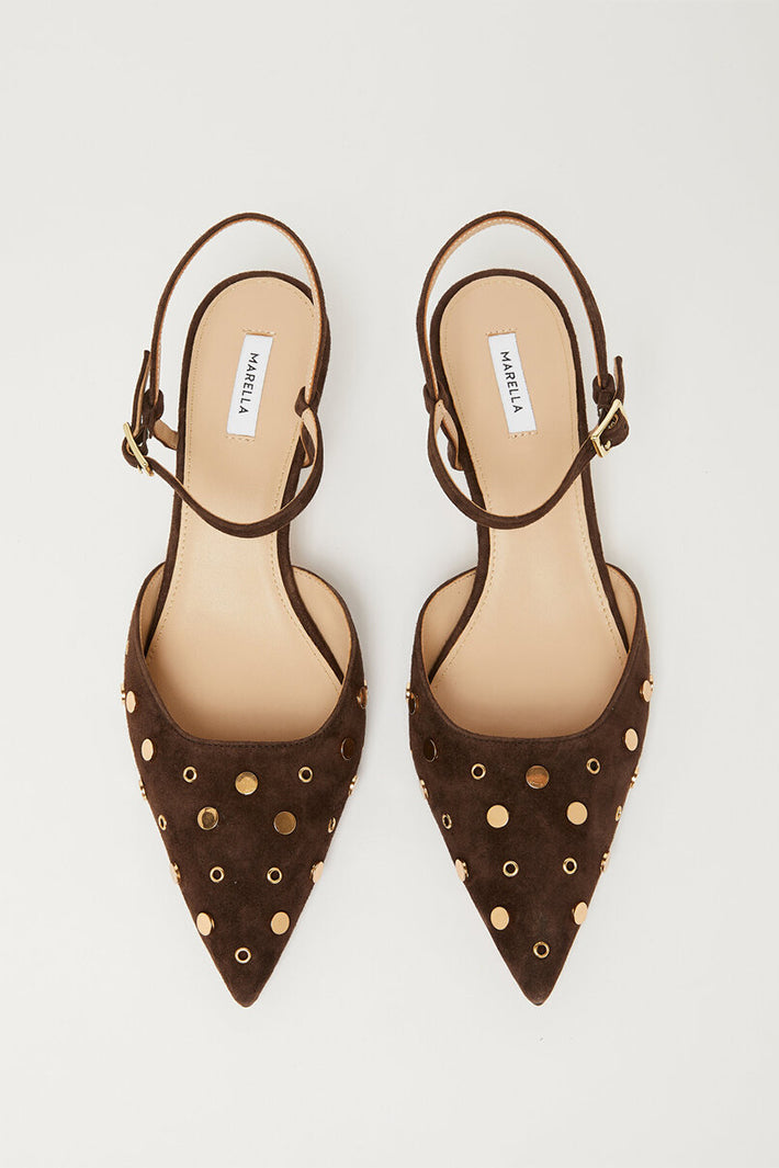 Marella Mladuomo Dark Brown Suede Slingback Shoes 2613521046200
