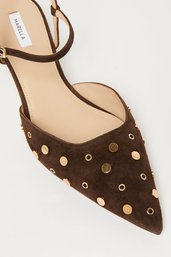 Marella Mladuomo Dark Brown Suede Slingback Shoes 2613521046200