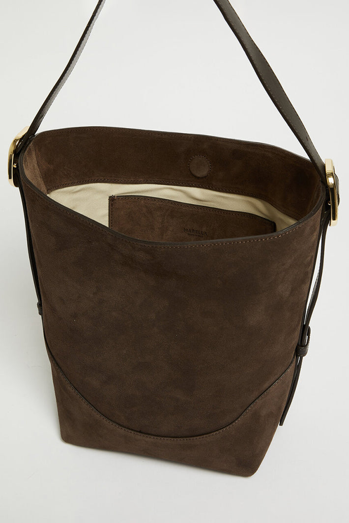 Marella Mlazebra Dark Brown Suede Hobo Bag 2613513076200