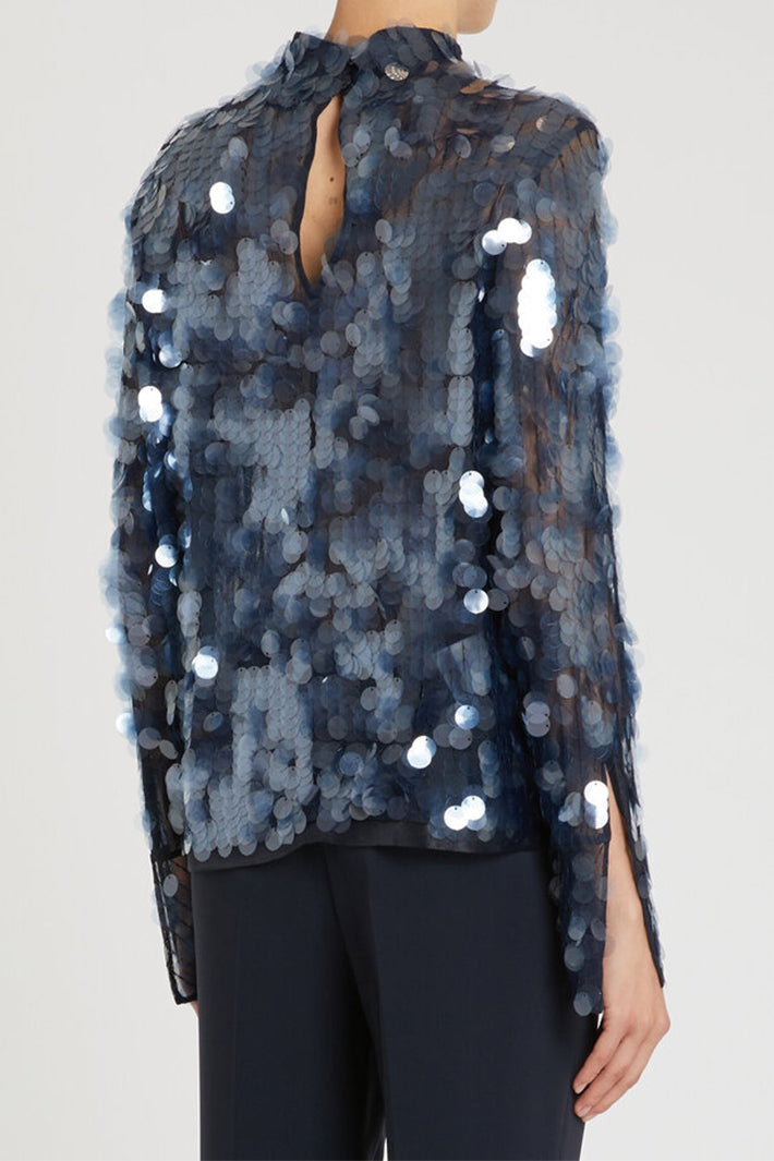 Marella Mllgallo Navy Sequin Mesh Long Sleeve Top 2613941031200