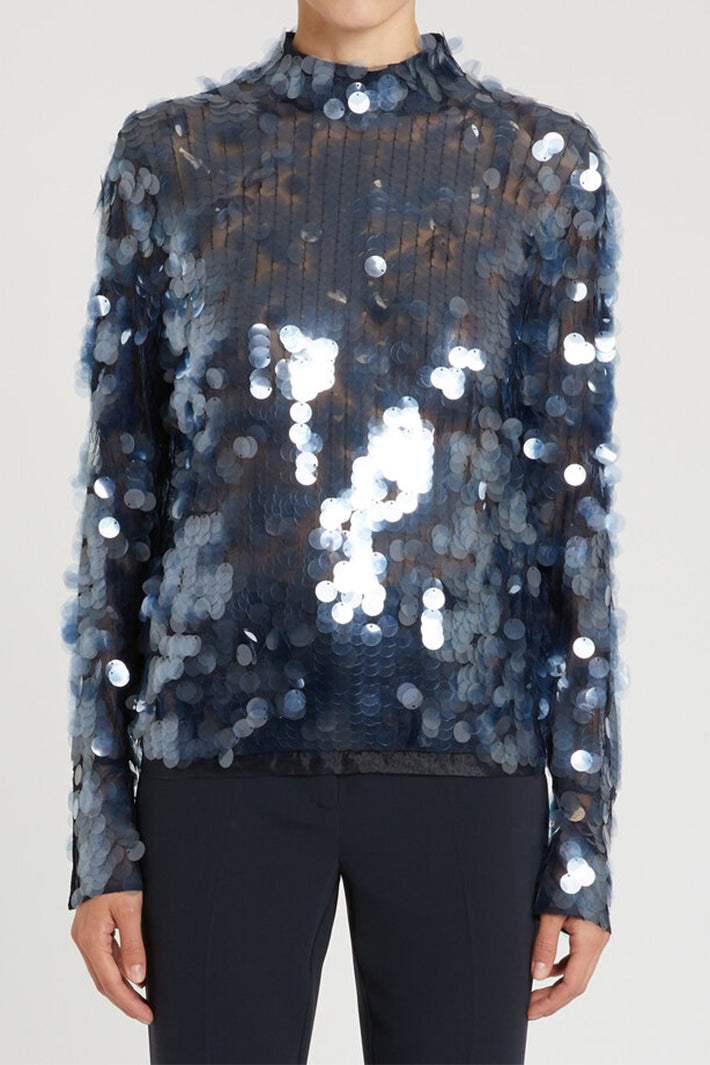 Marella Mllgallo Navy Sequin Mesh Long Sleeve Top 2613941031200
