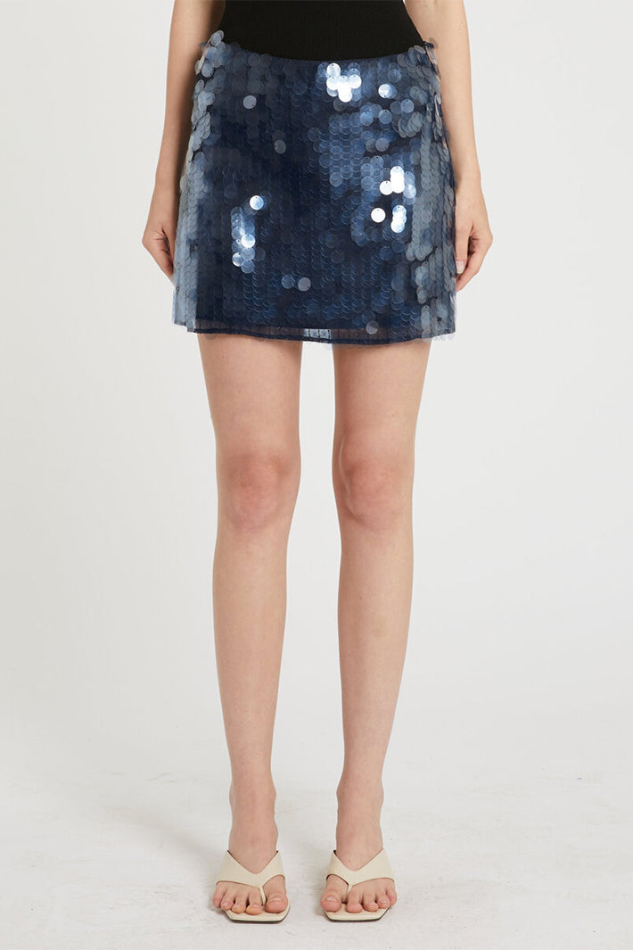 Marella Mllpepli Navy Sequin Mesh Mini Skirt 2613771011