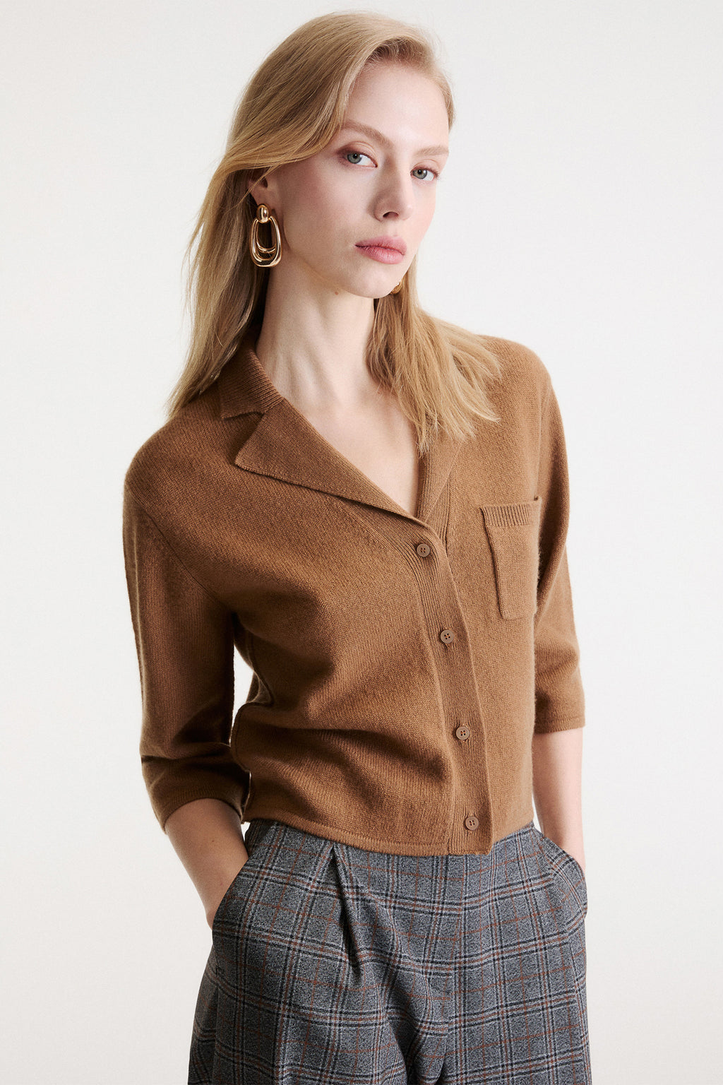 Marella Sport MLSALPACA Camel Brown Cashmere Wool Yarn Cardigan, alternate view