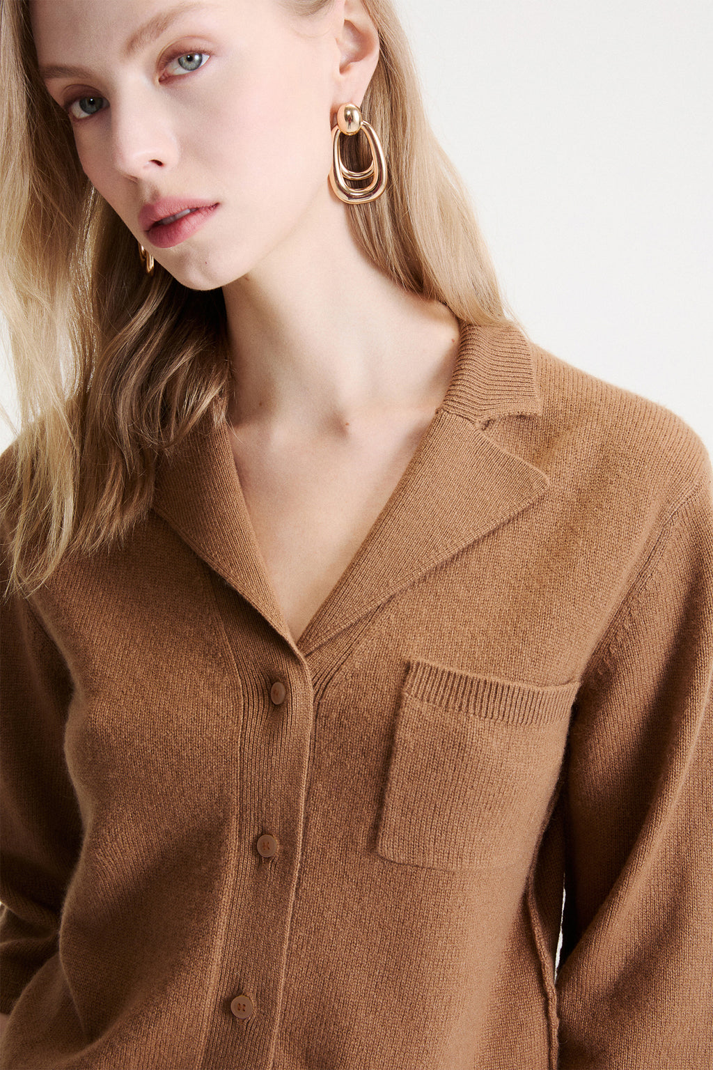 Marella Sport MLSALPACA Camel Brown Cashmere Wool Yarn Cardigan, alternate view