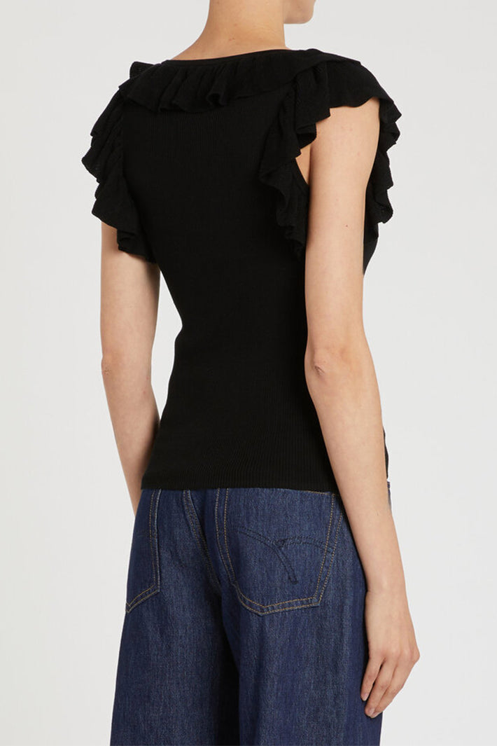 Marella Sport Mlsmatass Black Ruffle Neck Sleeveless Top 2613361124200