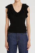 Marella Sport Mlsmatass Black Ruffle Neck Sleeveless Top 2613361124200