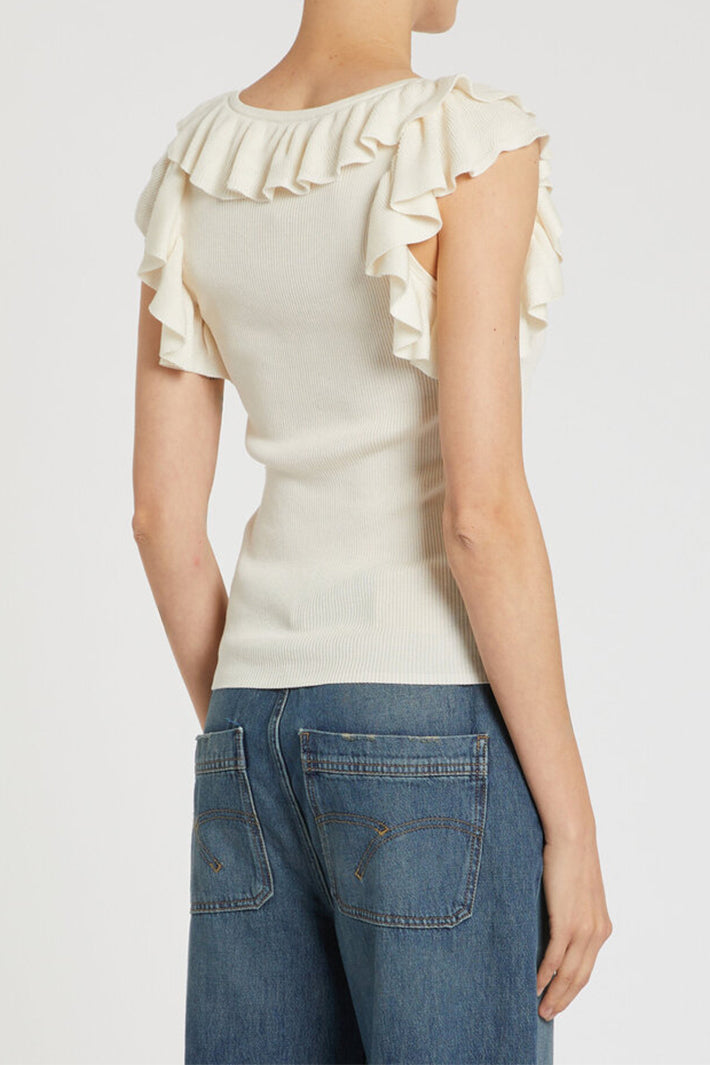 Marella Sport Mlsmatass Cream Ruffle Neck Sleeveless Top 2613361124200
