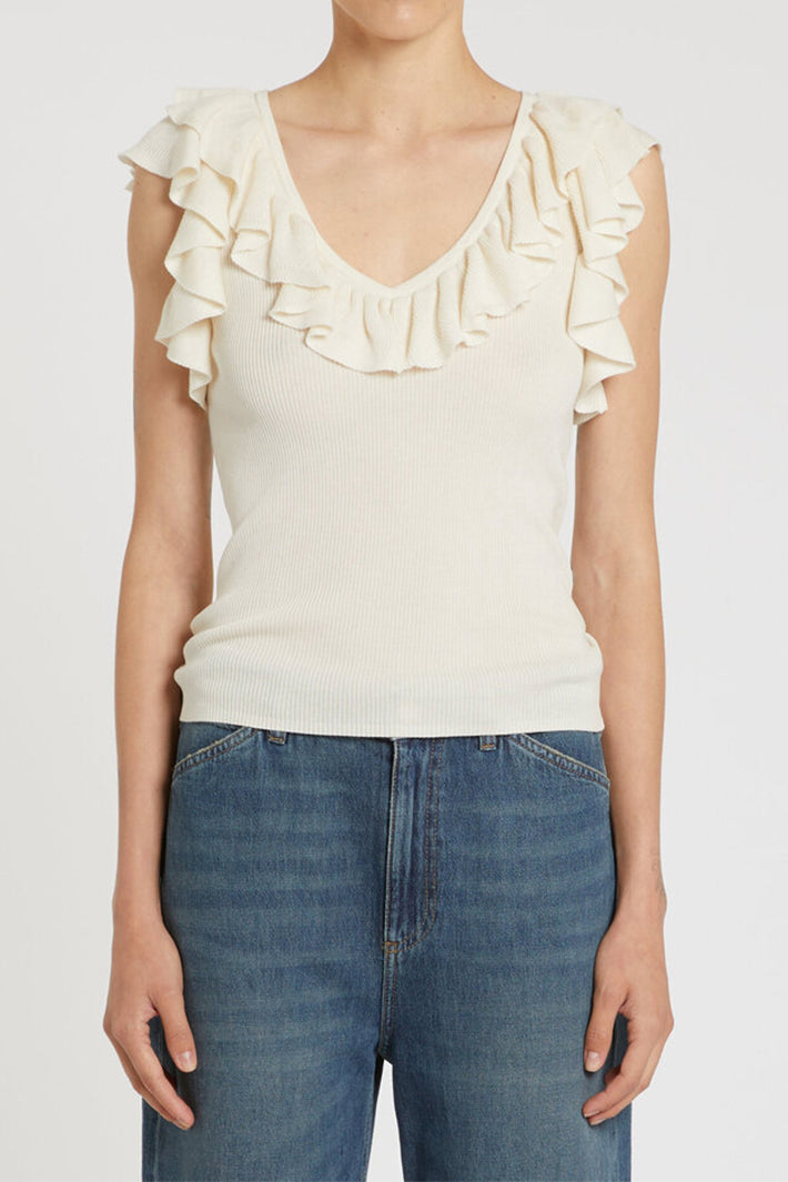 Marella Sport Mlsmatass Cream Ruffle Neck Sleeveless Top 2613361124200