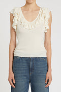 Marella Sport Mlsmatass Cream Ruffle Neck Sleeveless Top 2613361124200