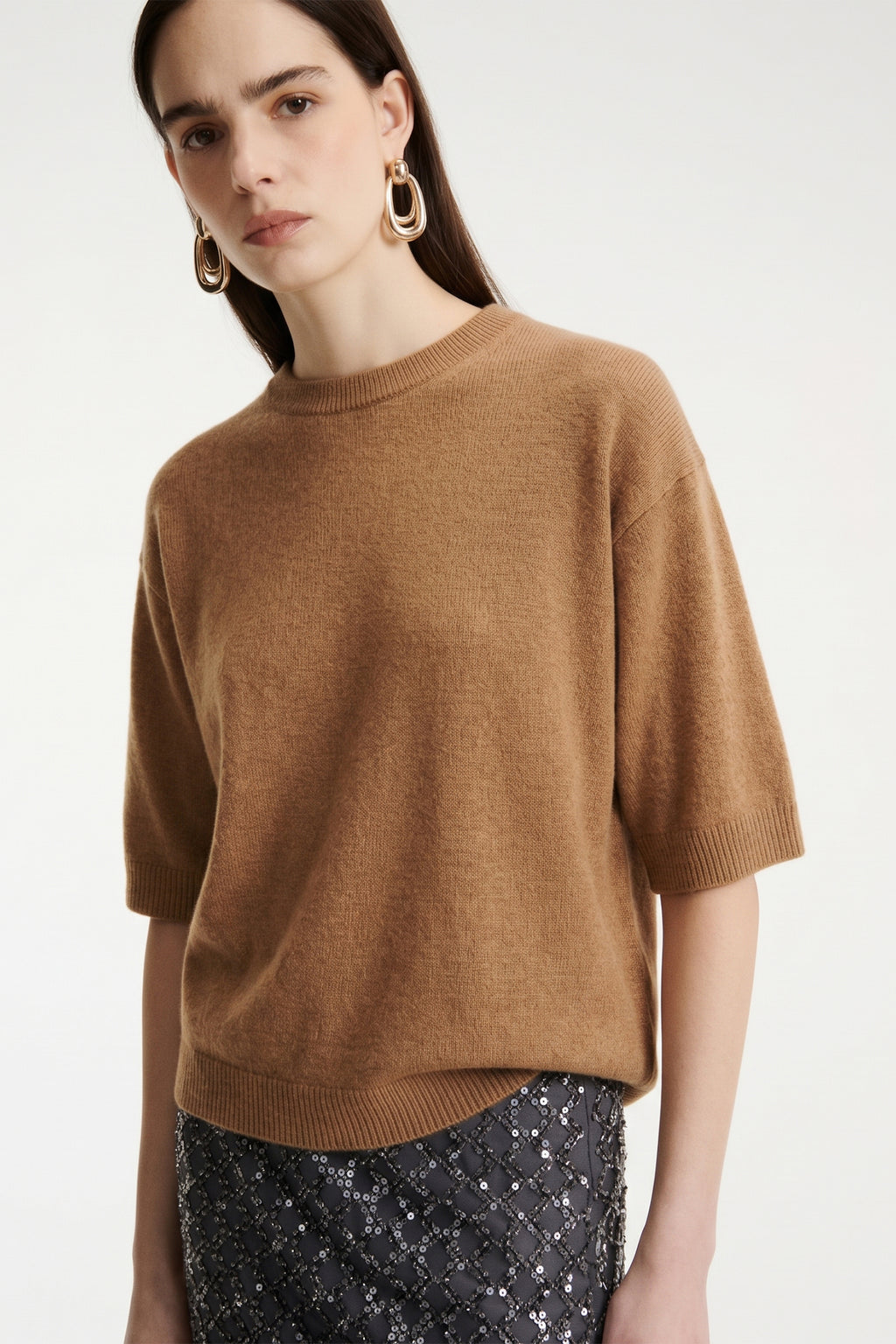 Marella Sport MLSVELA Camel Cashmere Wool Yarn Jumper, worn front view