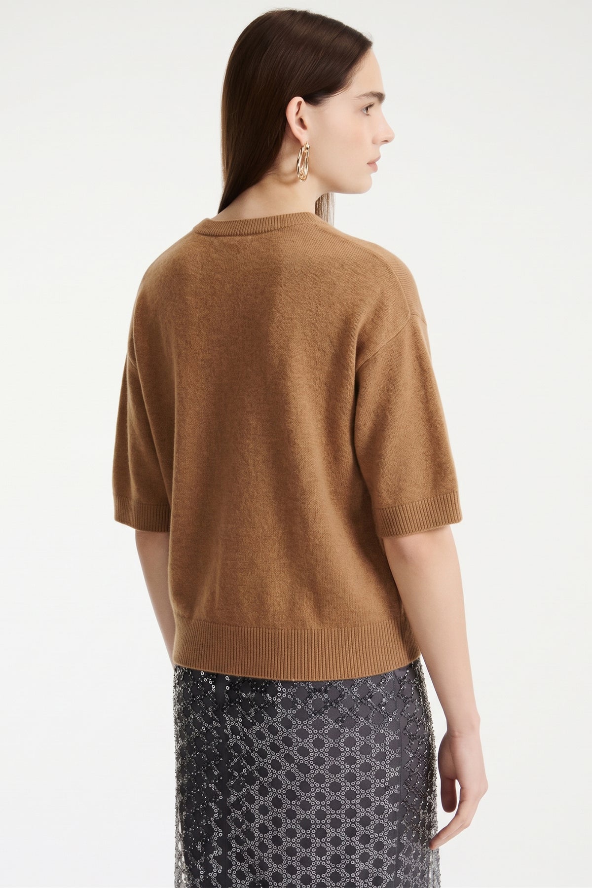 Marella Sport MLSVELA Camel Cashmere Wool Yarn Jumper, worn back view