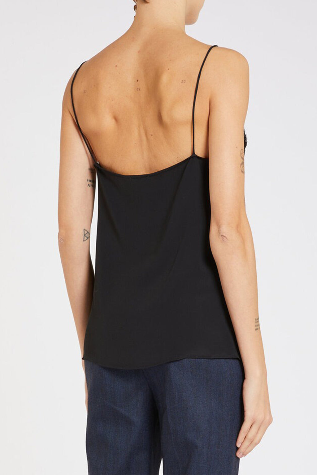 Marella Spuma 2523166061200 Black Lace Trim Silk-Blend Camisole Top