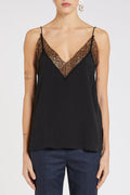 Marella Spuma 2523166061200 Black Lace Trim Silk-Blend Camisole Top