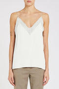 Marella Spuma 2523166061200 White Lace Trim Silk-Blend Camisole Top