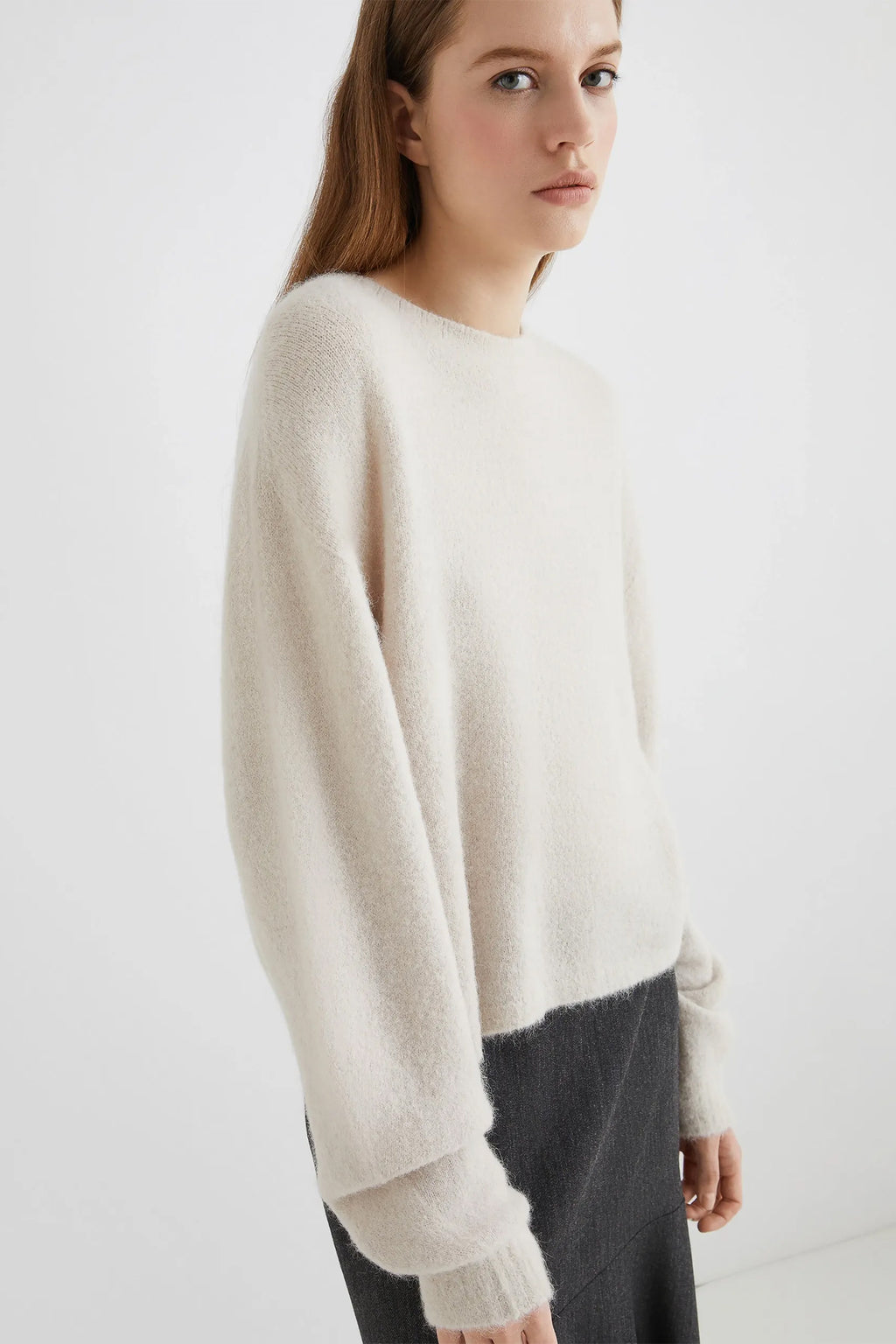 Marella Tania 2523366352200 Natural Beige Alpaca Crew Neck Sweater