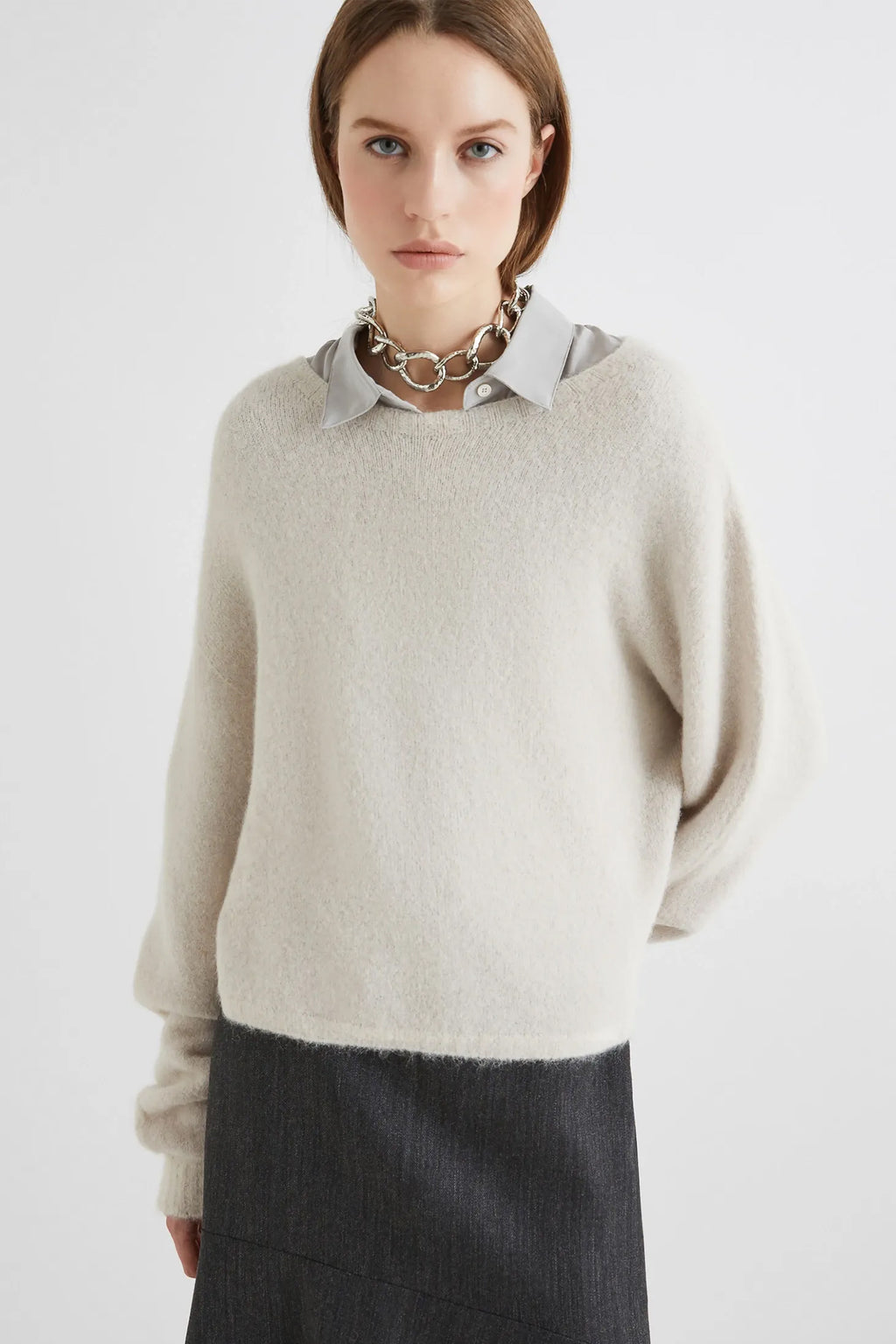 Marella Tania 2523366352200 Natural Beige Alpaca Crew Neck Sweater