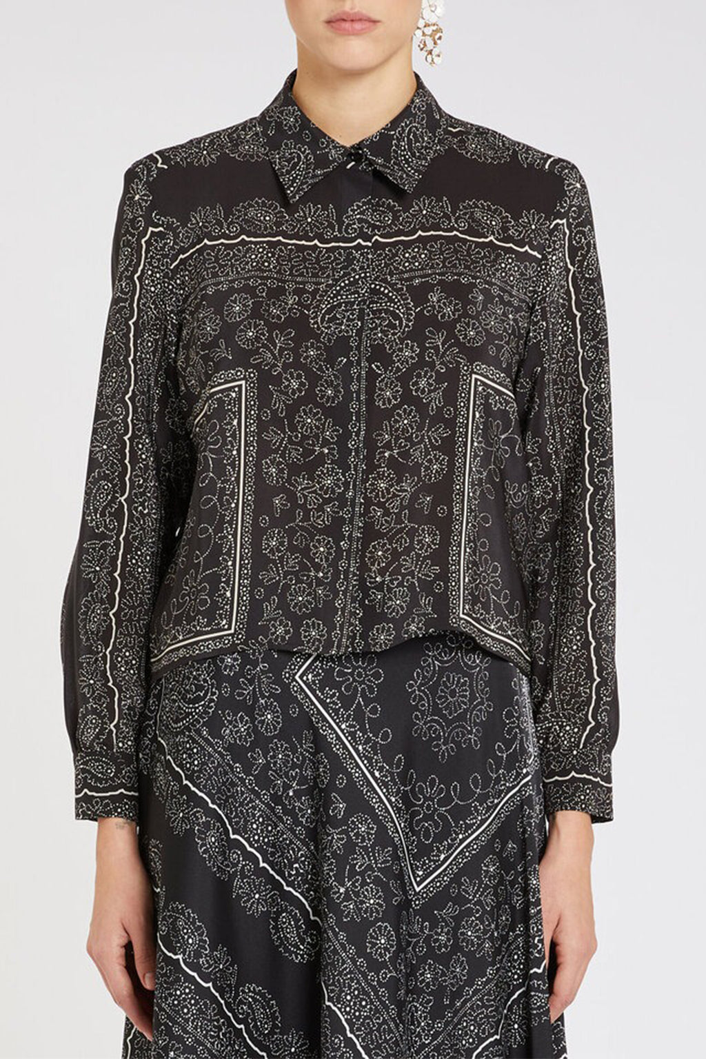 Marella Vischio 2523116171200 Black Print Silk Foulard Shirt