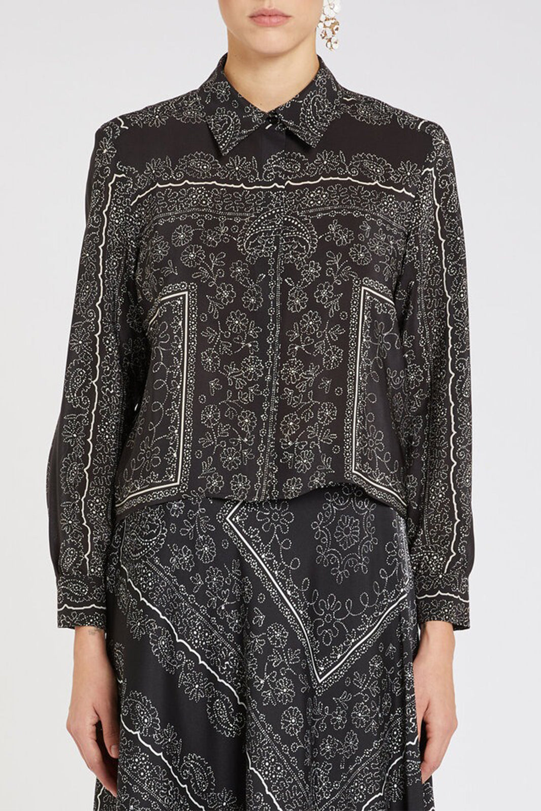 Marella Vischio 2523116171200 Black Print Silk Foulard Shirt